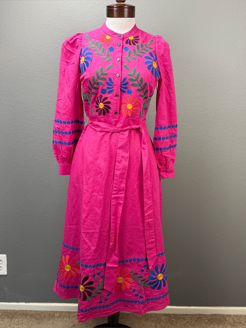 Boden NWT Pink Ava Linen Blend Floral Embroidered Dress Sz 2 Wedding Guest - Picture 2 of 14